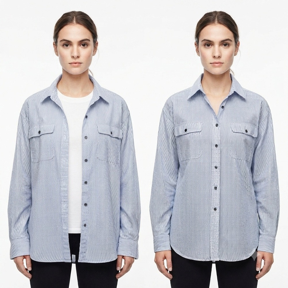 Westbound Shirt Womens 1X Blue White Stripe Button Down Shirt Cotton Long Sleeve